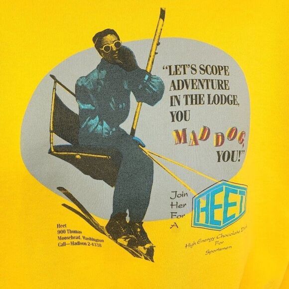 Ski Lift Sweatshirt Vintage 80s Downhill Skiing HEET Chocolate Drink Medium - Picture 2 of 9